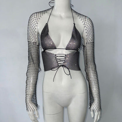Nyra Crystal Mesh Cami Set